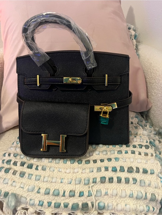 None Handbags - INSPIRED Black Structured Top-Handle Women’s Bag with Gold Hardware